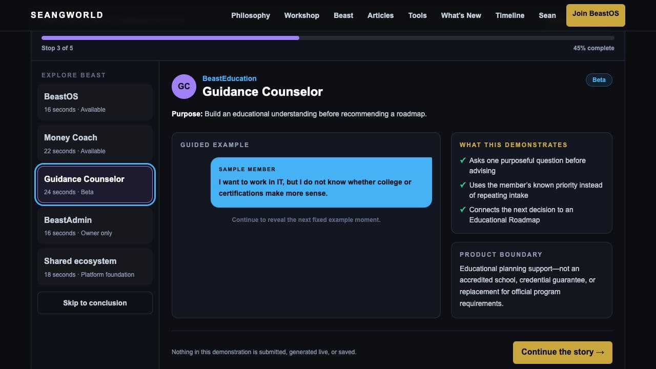 Guidance Counselor shown with fictional sample data